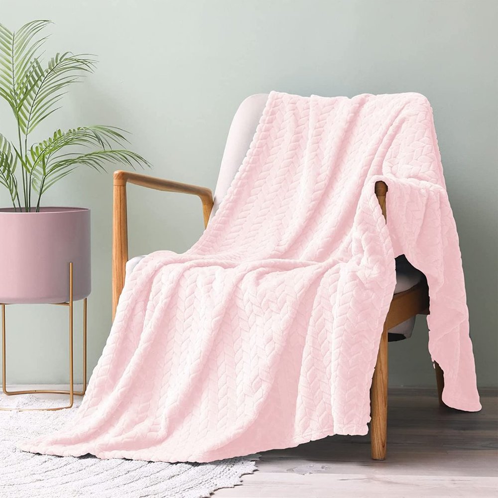 Light Grey Knit Jacquard Weave Pattern Decorative Warm Flannel Bed/Sofa Blanket - Picture 10 of 16